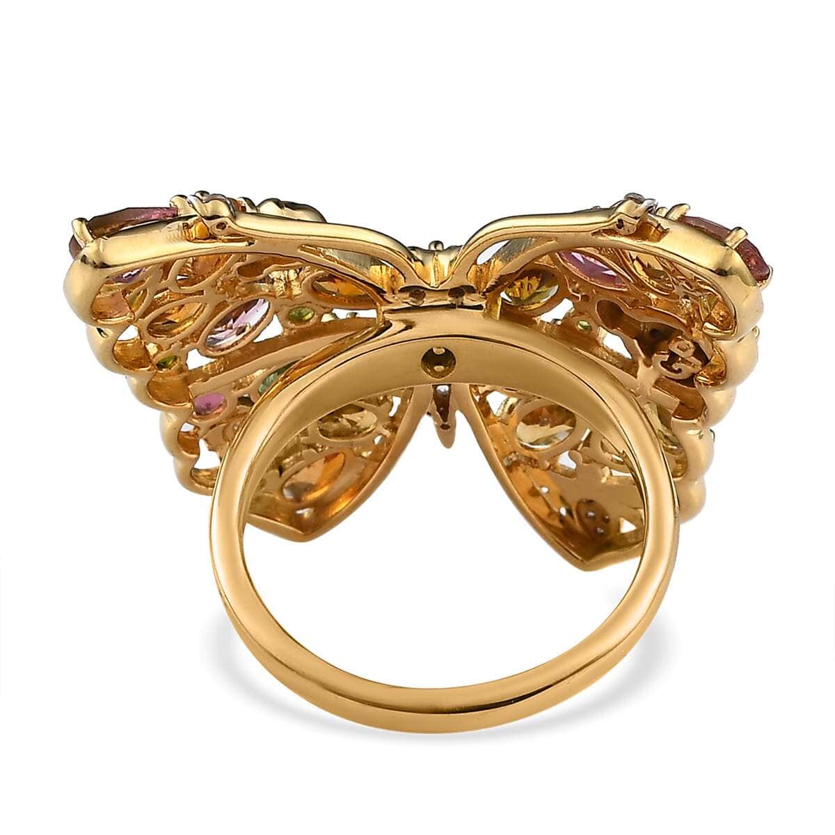GP Trionfo Collection Premium Multi-Tourmaline and White Zircon Butterfly Ring in Vermeil Yellow Gold Over Sterling Silver 4.90 ctw image number 4