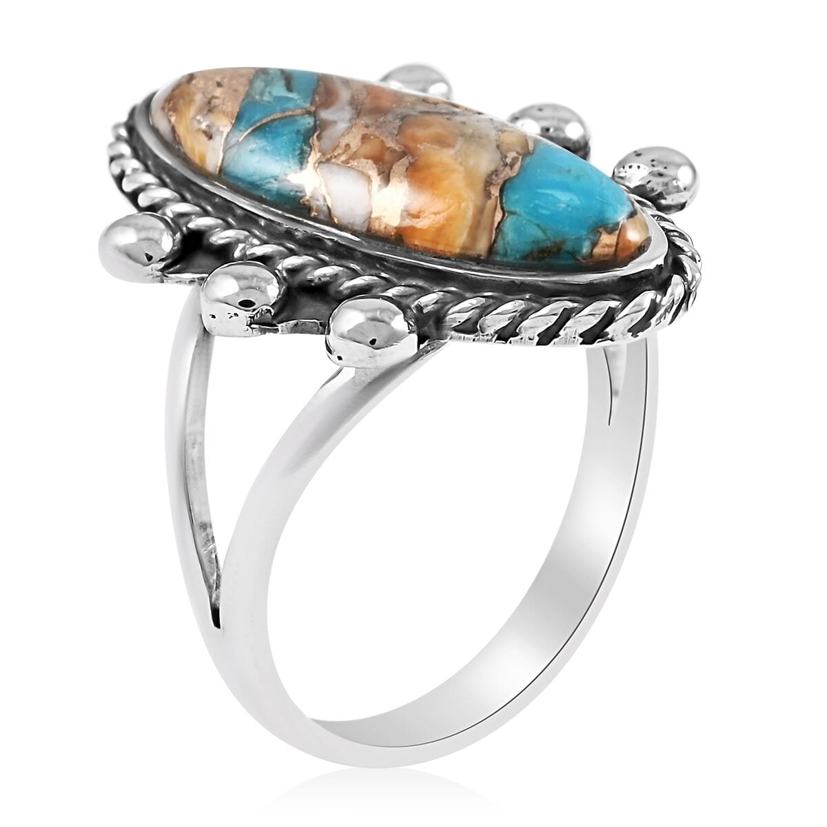 Santa Fe Style Spiny Turquoise Ring in Sterling Silver (Size 9.0) 5.30 ctw image number 3