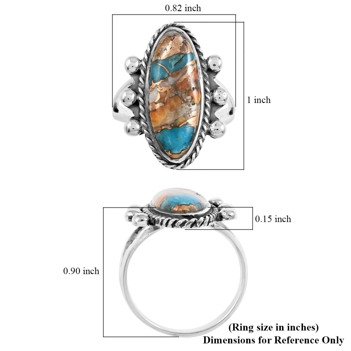 Santa Fe Style Spiny Turquoise Ring in Sterling Silver (Size 9.0) 5.30 ctw image number 4