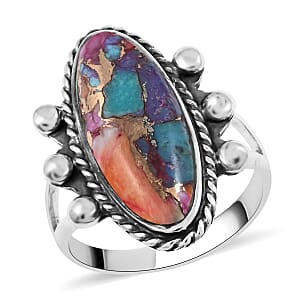 Santa Fe Style Multi Gemstone Ring in Sterling Silver (Size 6.0) 5.30 ctw