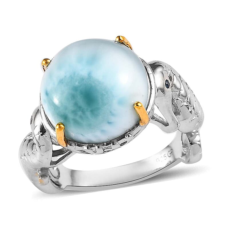 GP Trionfo Collection Premium Larimar and Kanchanaburi Blue Sapphire Ring in Vermeil YG and Platinum Over Sterling Silver (Size 10.0) 12.30 ctw