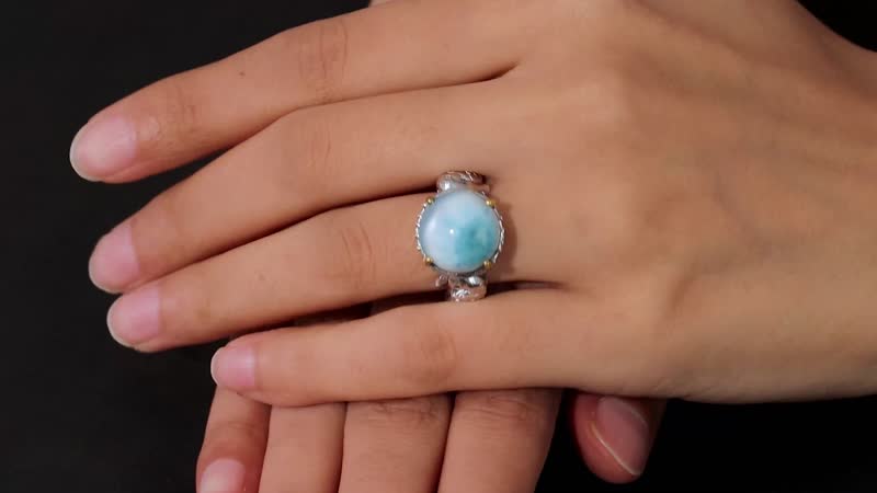 GP Trionfo Collection Premium Larimar and Kanchanaburi Blue Sapphire Ring in Vermeil YG and Platinum Over Sterling Silver 12.30 ctw