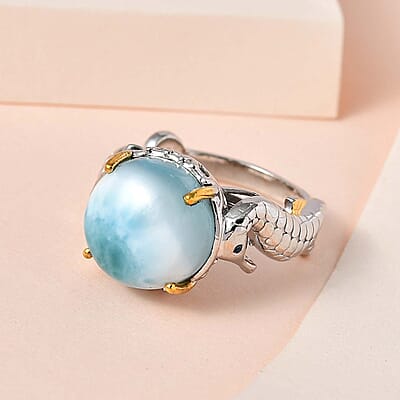 GP Trionfo Collection Premium Larimar and Kanchanaburi Blue Sapphire Ring in Vermeil YG and Platinum Over Sterling Silver (Size 10.0) 12.30 ctw