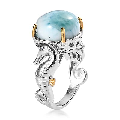 GP Trionfo Collection Premium Larimar and Kanchanaburi Blue Sapphire Ring in Vermeil YG and Platinum Over Sterling Silver (Size 10.0) 12.30 ctw