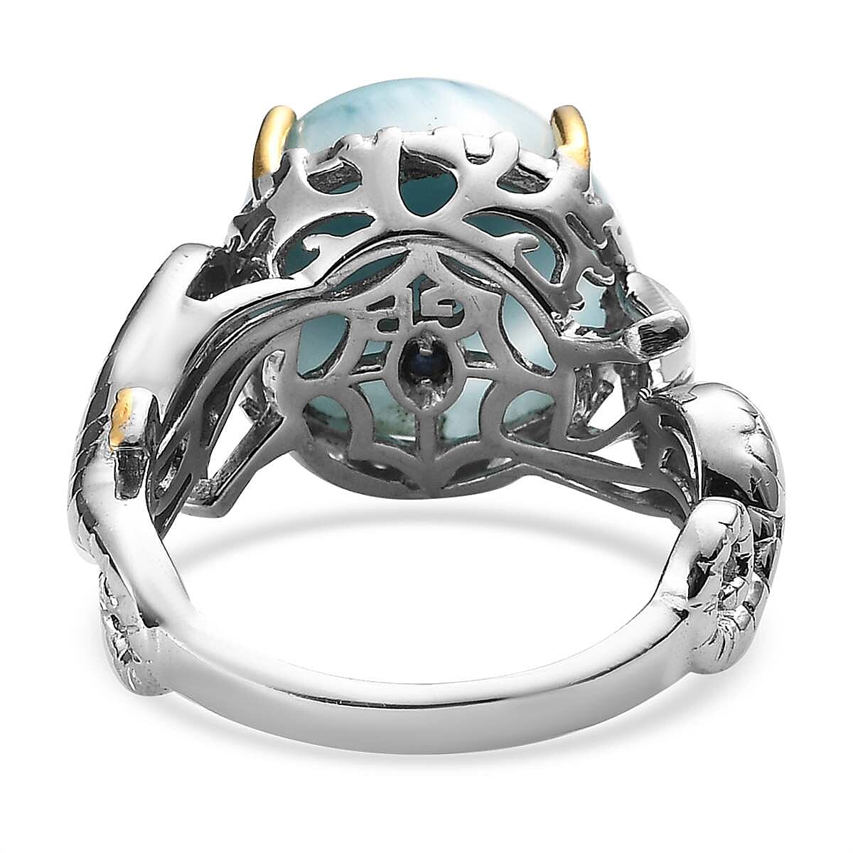 GP Trionfo Collection Premium Larimar and Kanchanaburi Blue Sapphire Ring in Vermeil YG and Platinum Over Sterling Silver (Size 10.0) 12.30 ctw