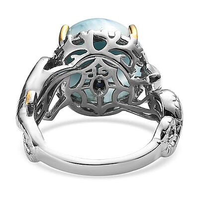 GP Trionfo Collection Premium Larimar and Kanchanaburi Blue Sapphire Ring in Vermeil YG and Platinum Over Sterling Silver (Size 10.0) 12.30 ctw