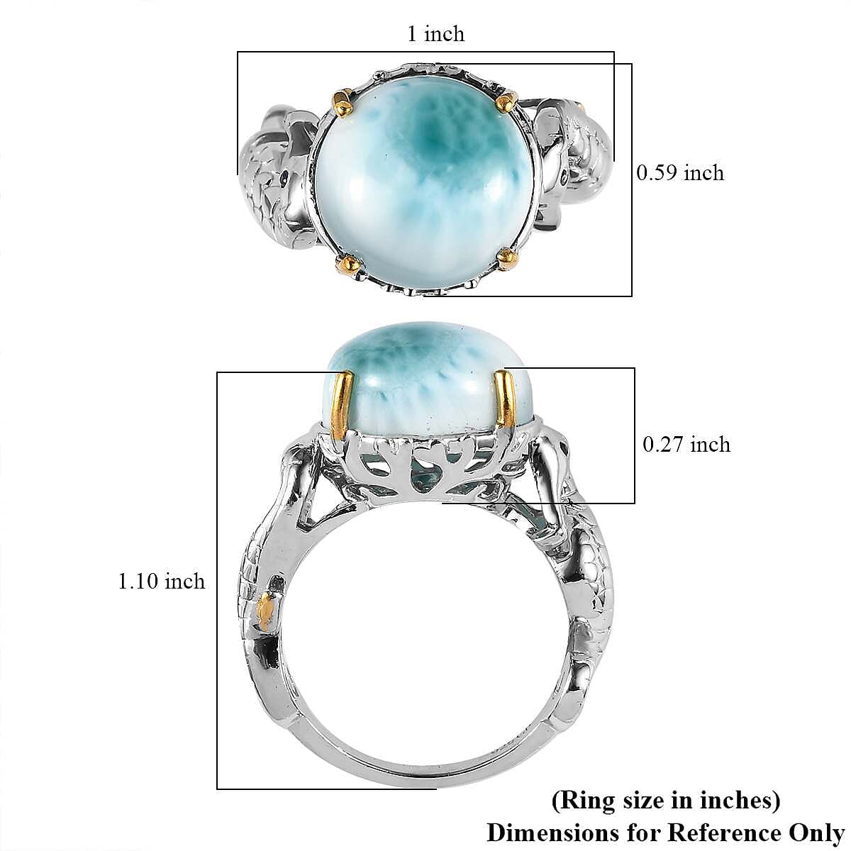 GP Trionfo Collection Premium Larimar and Kanchanaburi Blue Sapphire Ring in Vermeil YG and Platinum Over Sterling Silver (Size 10.0) 12.30 ctw