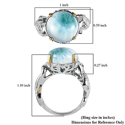 GP Trionfo Collection Premium Larimar and Kanchanaburi Blue Sapphire Ring in Vermeil YG and Platinum Over Sterling Silver (Size 10.0) 12.30 ctw