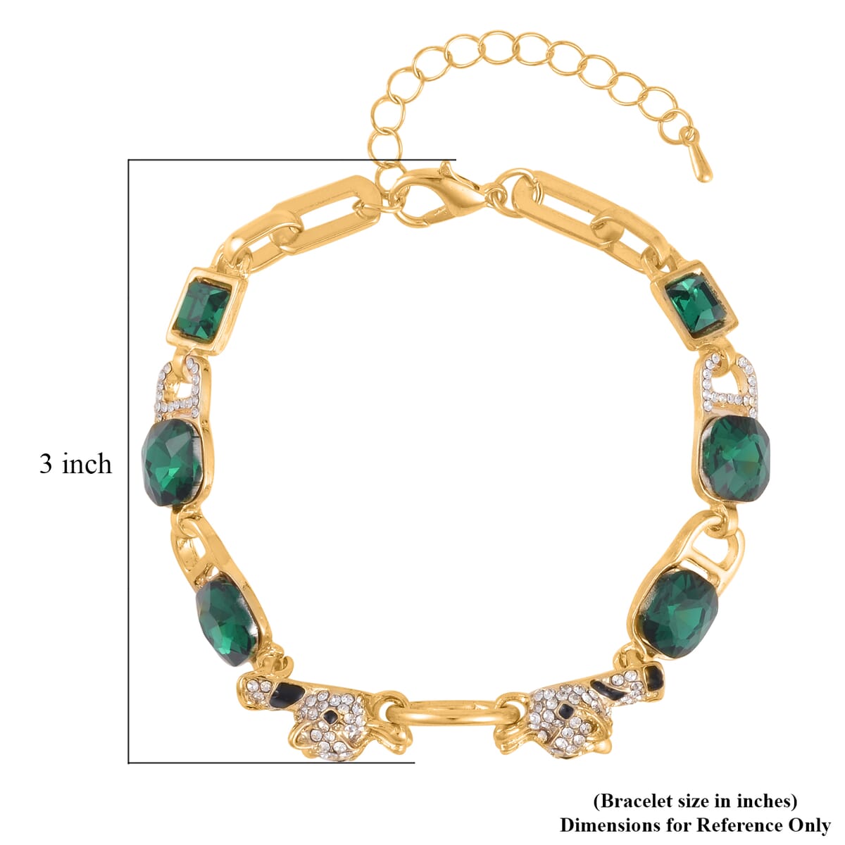 Green Glass and Austrian Crystal Bracelet (8-10In) in Goldtone image number 4