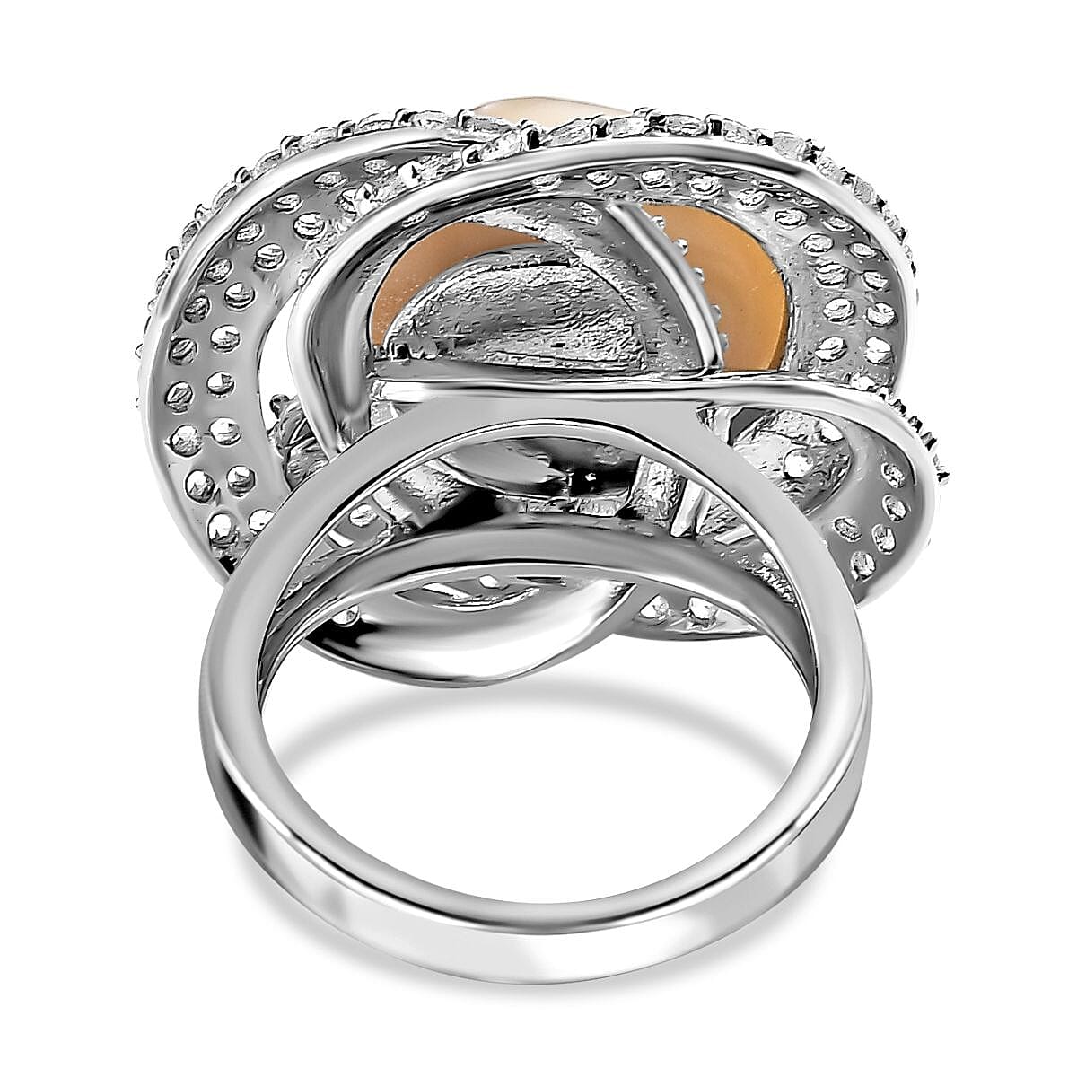 South Sea White Pearl and White Zircon Ring in Platinum Over Sterling Silver 2.60 ctw image number 4