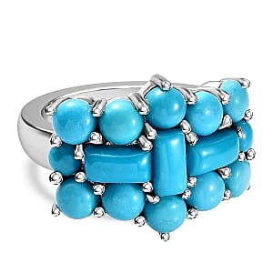 Sleeping Beauty Turquoise 4.62 ctw Cluster Ring in Platinum Over Sterling Silver (Size 10)