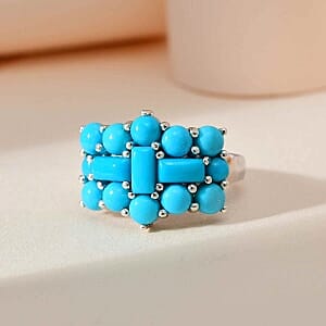 Sleeping Beauty Turquoise 4.62 ctw Cluster Ring in Platinum Over Sterling Silver (Size 10)