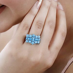 Sleeping Beauty Turquoise 4.62 ctw Cluster Ring in Platinum Over Sterling Silver (Size 10)