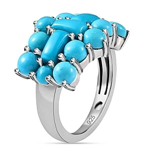 Sleeping Beauty Turquoise 4.62 ctw Cluster Ring in Platinum Over Sterling Silver (Size 10)