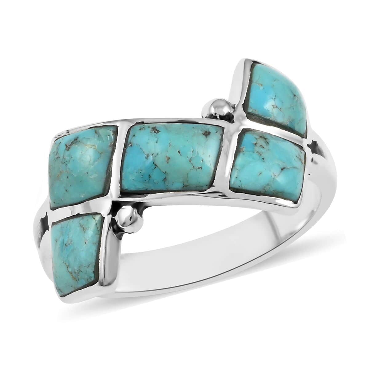 Santa Fe Style Kingman Turquoise 5 Stone Ring in Sterling Silver 5.50 ctw image number 0