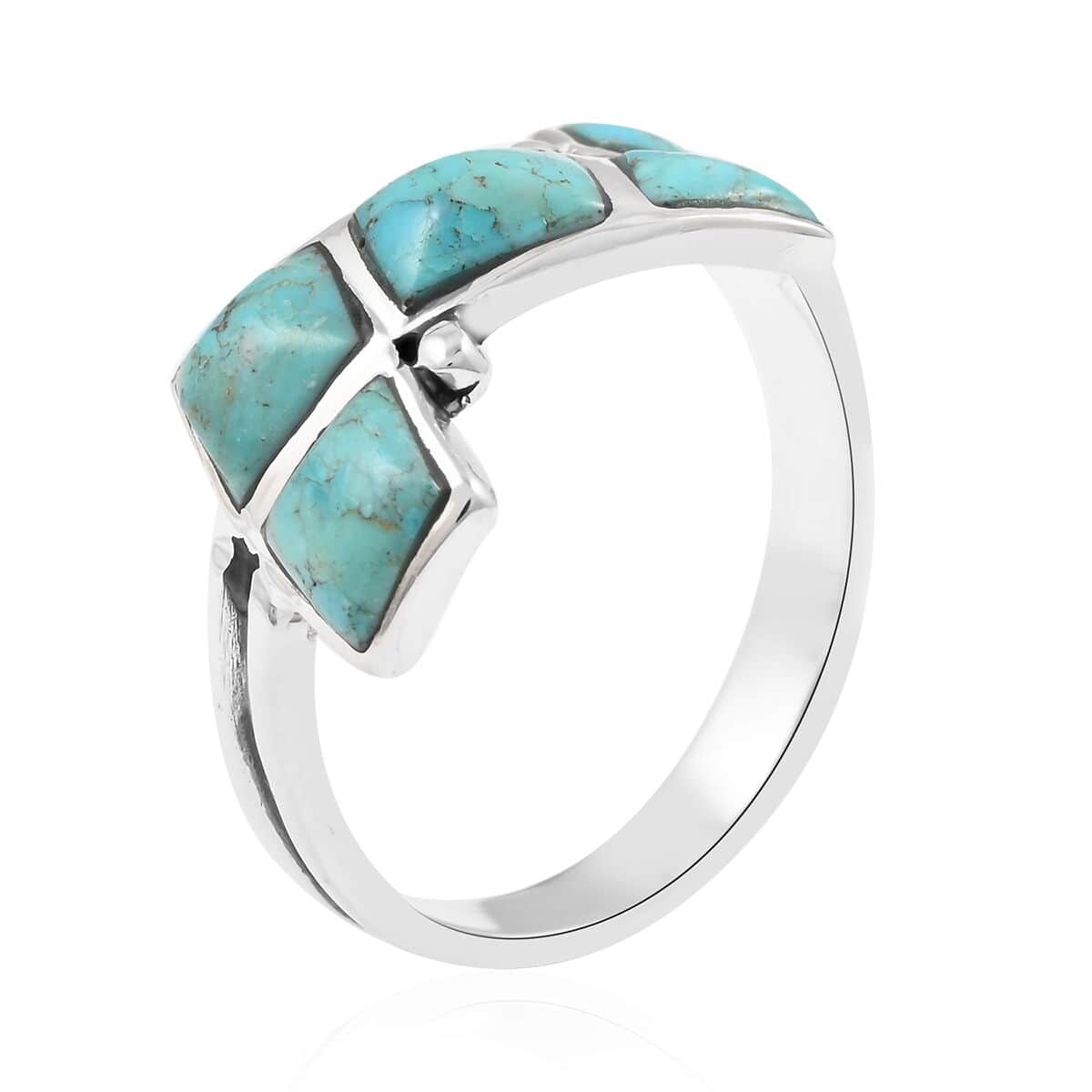 Santa Fe Style Kingman Turquoise 5 Stone Ring in Sterling Silver 5.50 ctw image number 3