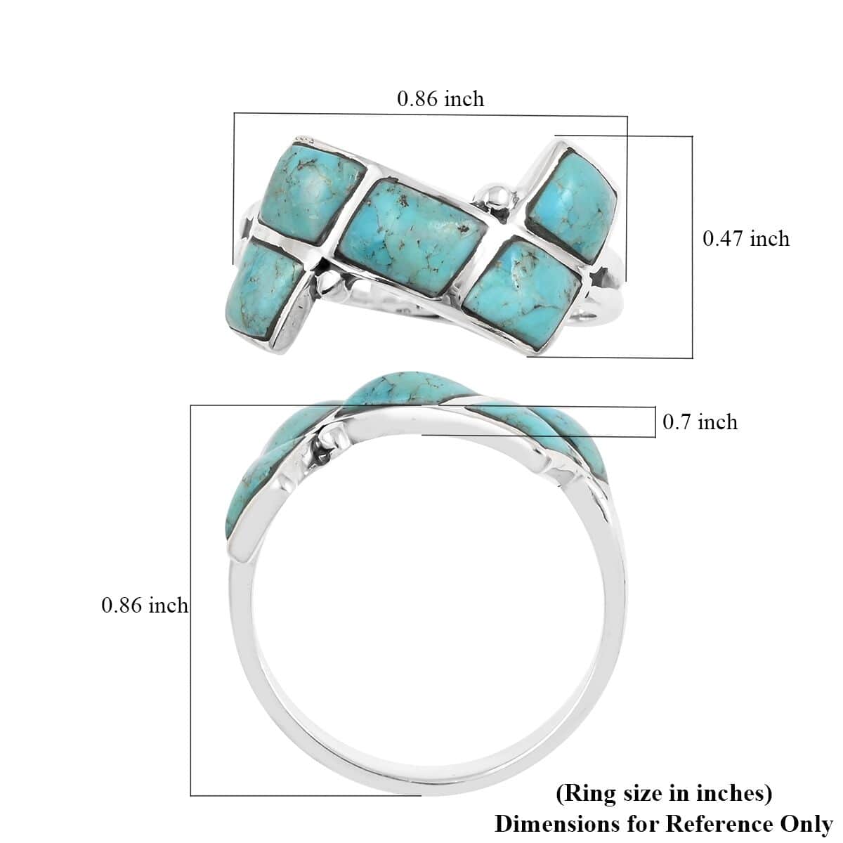 Santa Fe Style Kingman Turquoise 5 Stone Ring in Sterling Silver 5.50 ctw image number 4