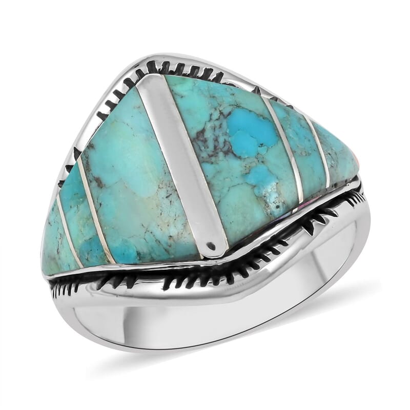 Santa Fe Style Kingman Turquoise Ring in Sterling Silver (Size 10.0) 6.00 ctw