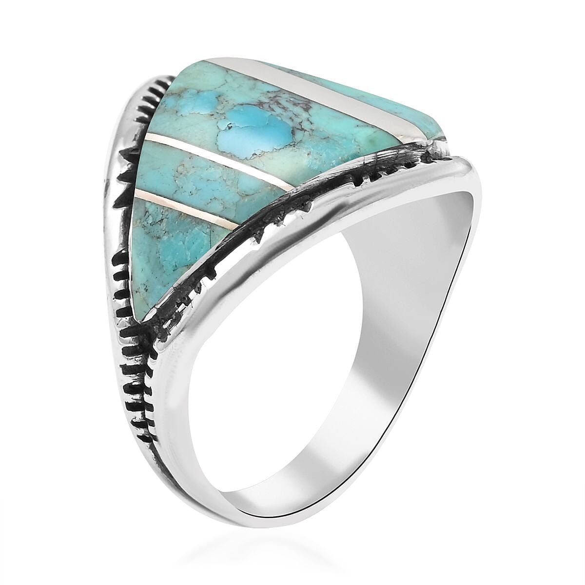 Santa Fe Style Kingman Turquoise Ring in Sterling Silver (Size 10.0) 6.00 ctw image number 3
