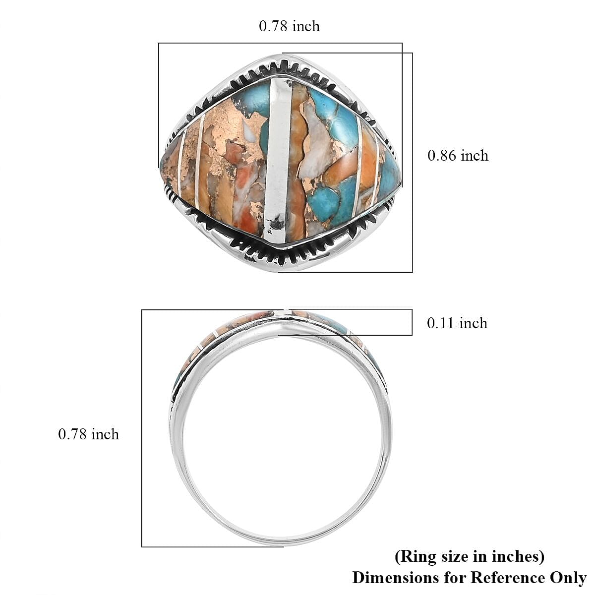 Santa Fe Style Spiny Turquoise Ring in Sterling Silver (Size 7.0) 6.00 ctw image number 4