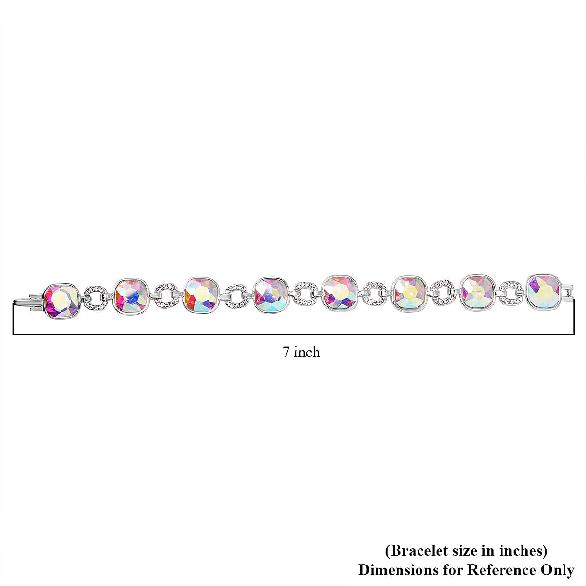 Aurora Borealis Glass and White Aurora Borealis Austrian Crystal Bracelet in Silvertone (7.50-9.00In) image number 3