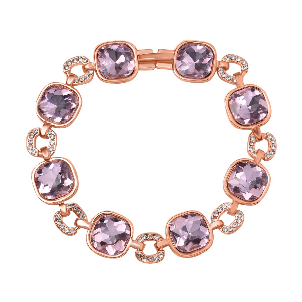 Pink Glass and White Aurora Borealis Austrian Crystal Bracelet in Rosetone (7.50-9.00In) image number 0