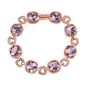 Pink Glass and White Aurora Borealis Austrian Crystal Bracelet in Rosetone (7.50-9.00In)