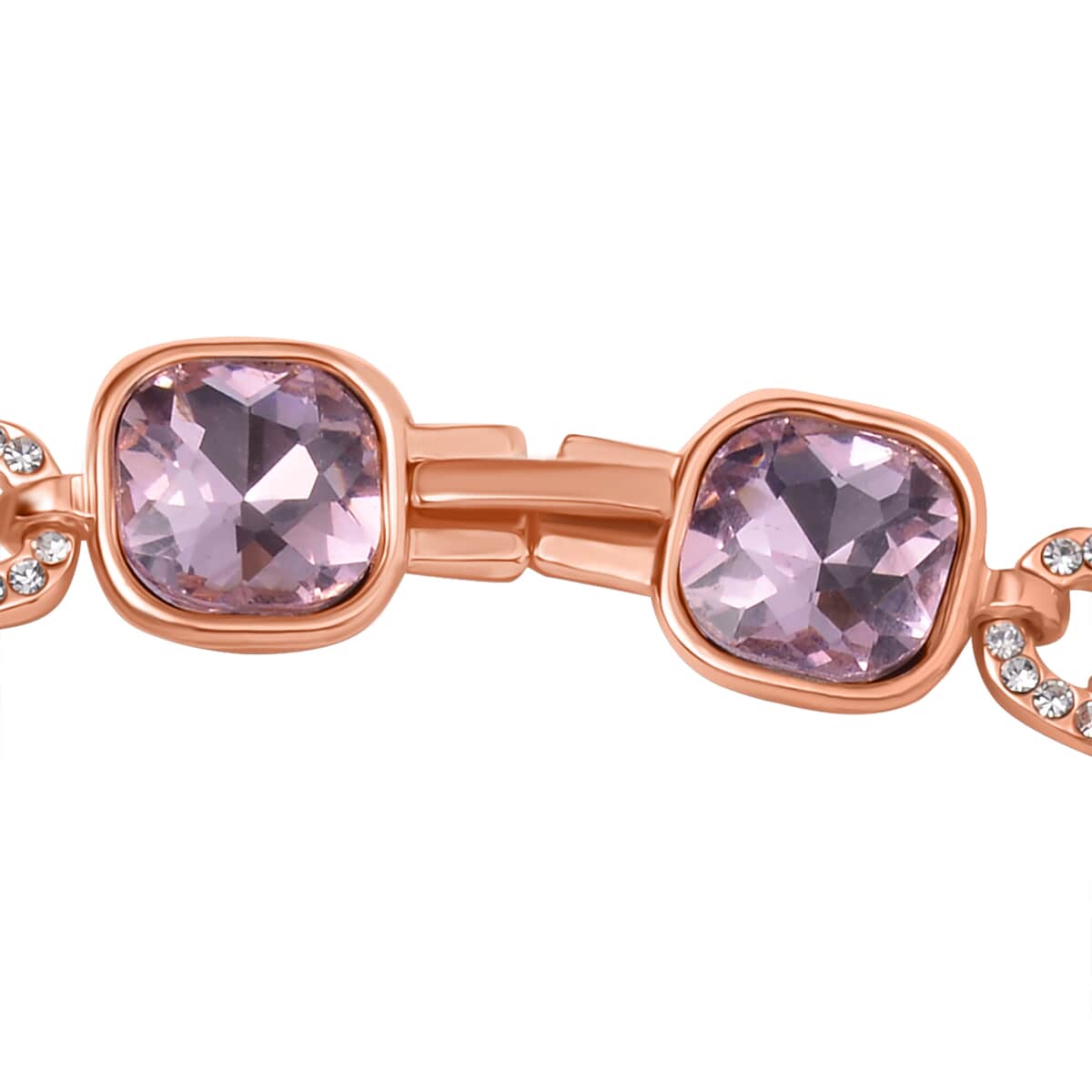 Pink Glass and White Aurora Borealis Austrian Crystal Bracelet in Rosetone (7.50-9.00In) image number 2