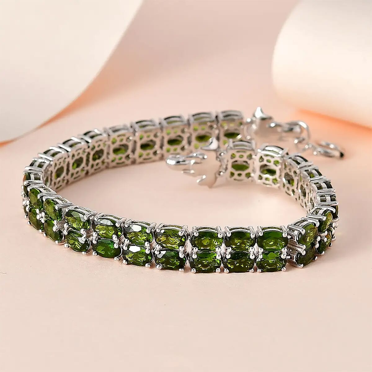 Chrome Diopside Double-Row Bracelet in Platinum Over Sterling Silver (6.50 In) 19.00 ctw image number 1