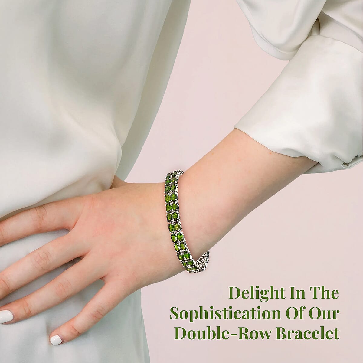 Chrome Diopside Double-Row Bracelet in Platinum Over Sterling Silver (6.50 In) 19.00 ctw image number 2