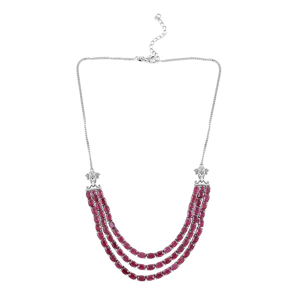 Niassa Ruby (FF) Multi Strand Necklace 18 Inches in Platinum Over Sterling Silver 46.00 ctw image number 3