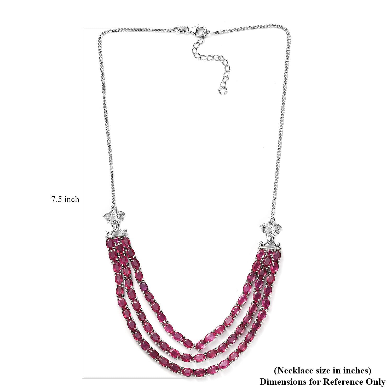 Niassa Ruby (FF) Multi Strand Necklace 18 Inches in Platinum Over Sterling Silver 46.00 ctw