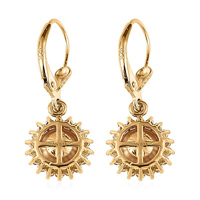 South Sea Golden Pearl and Moissanite Sunburst Earrings in Vermeil Yellow Gold Over Sterling Silver 0.35 ctw