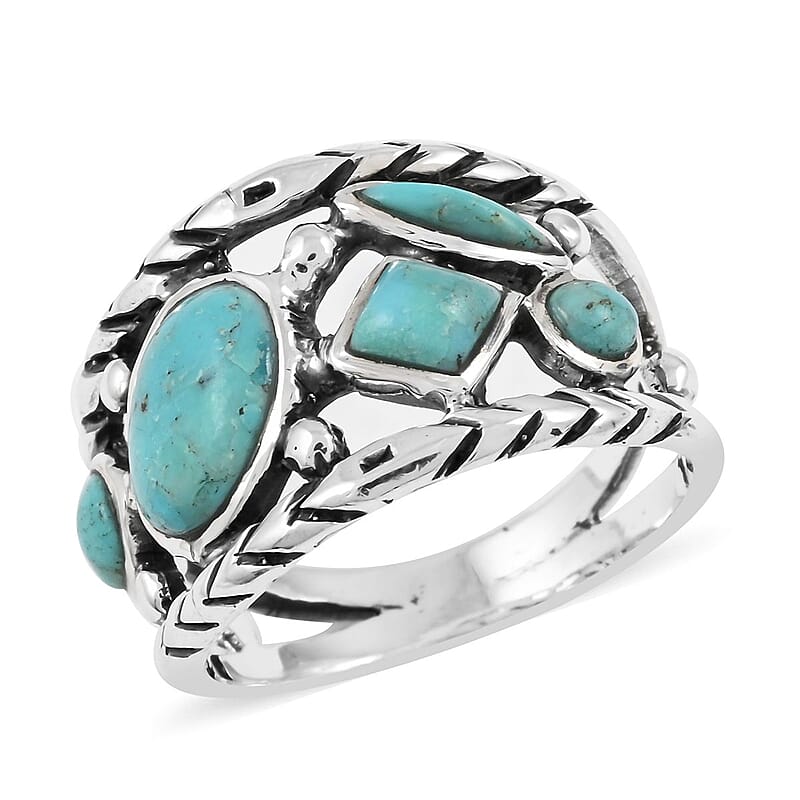 Santa Fe Style Kingman Turquoise Ring in Sterling Silver (Size 10.0) 7.00 ctw