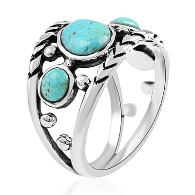 Santa Fe Style Kingman Turquoise Ring in Sterling Silver (Size 10.0) 7.00 ctw