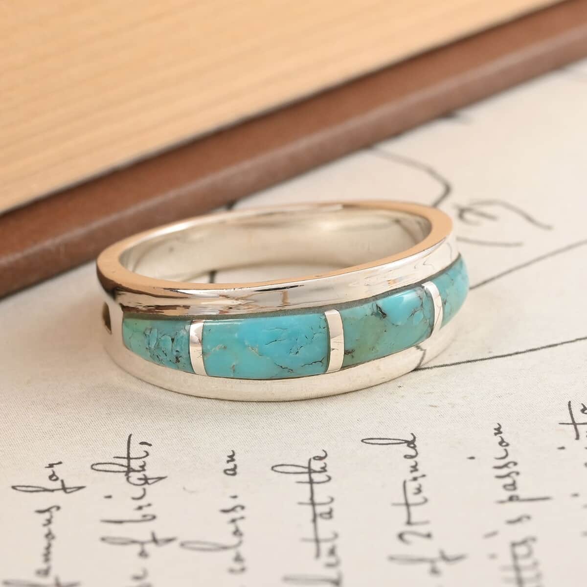 Santa Fe Style Kingman Turquoise Ring in Sterling Silver (Size 10.0) 4.00 ctw image number 1