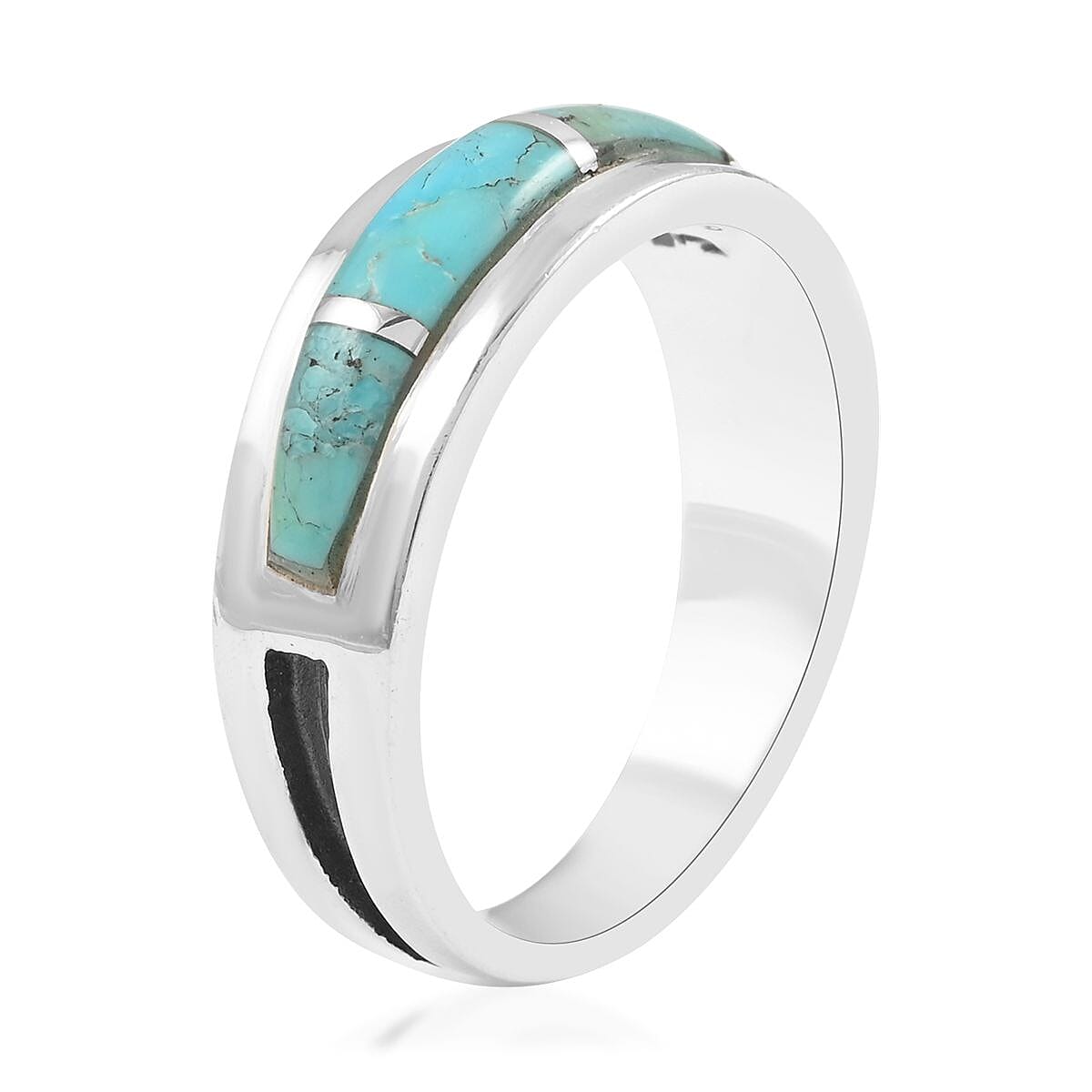 Santa Fe Style Kingman Turquoise Ring in Sterling Silver (Size 10.0) 4.00 ctw