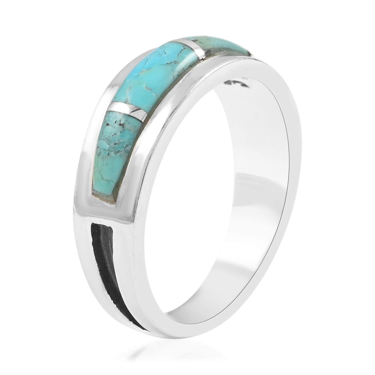 Santa Fe Style Kingman Turquoise Ring in Sterling Silver (Size 10.0) 4.00 ctw image number 3