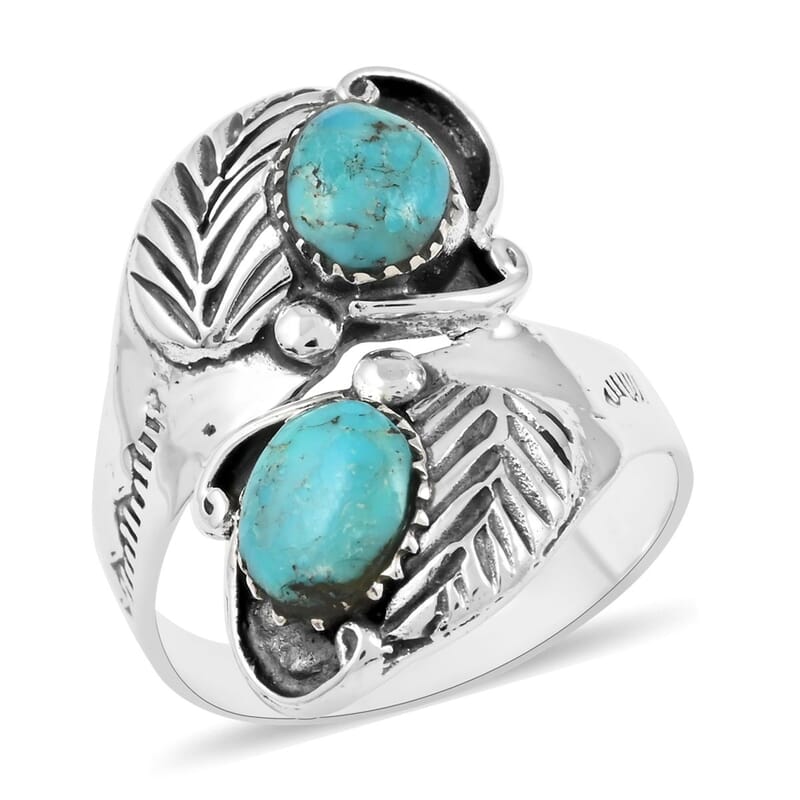 Santa Fe Style Kingman Turquoise Ring in Sterling Silver (Size 10.0) 4.00 ctw