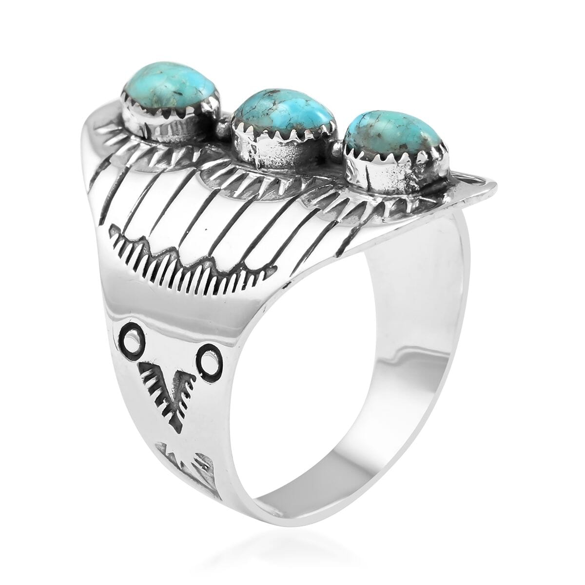 Santa Fe Style Kingman Turquoise Ring in Sterling Silver 6.00 ctw image number 3