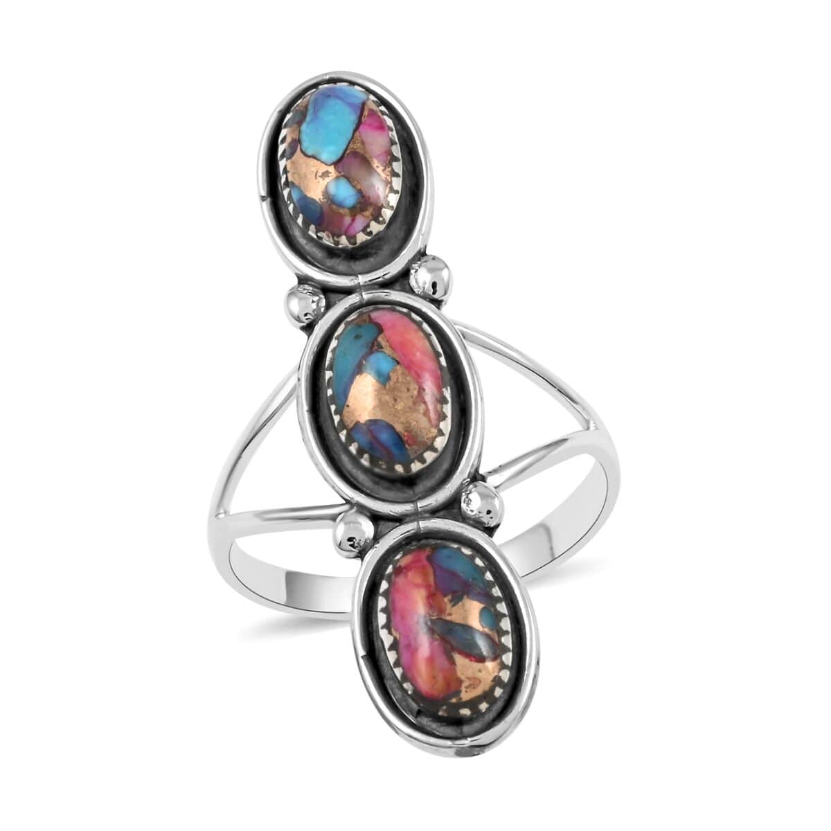 Santa Fe Style Multi Gemstone 3 Stone Ring in Sterling Silver (Size 7.0) 8.00 ctw image number 0