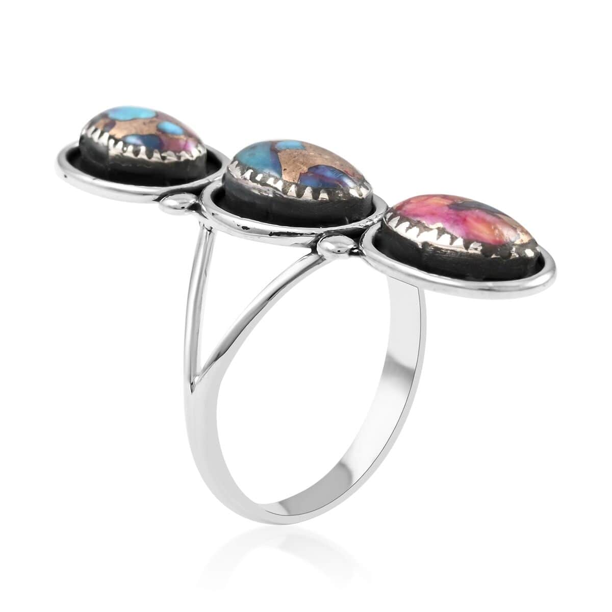 Santa Fe Style Multi Gemstone 3 Stone Ring in Sterling Silver (Size 7.0) 8.00 ctw image number 3