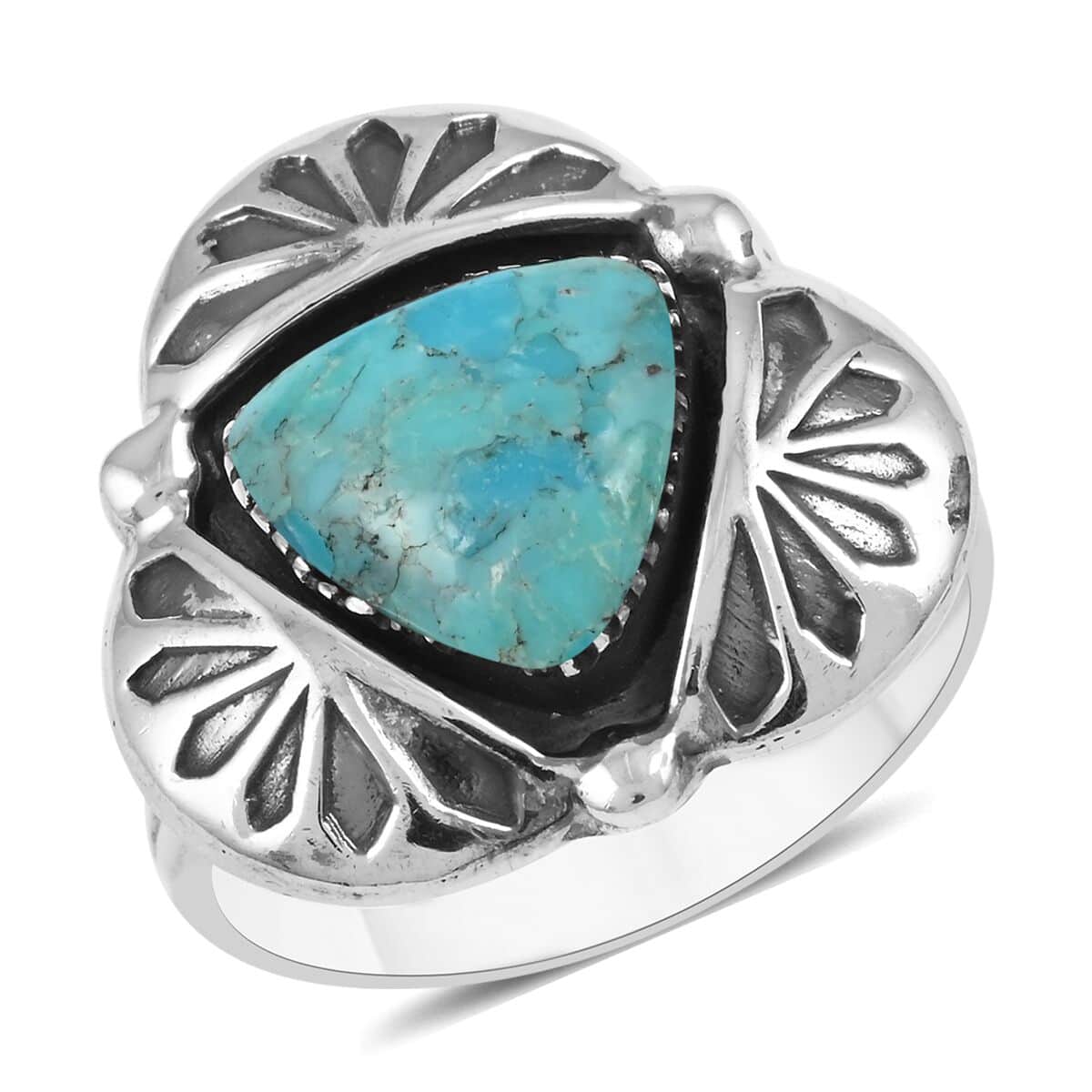 Santa Fe Style Kingman Turquoise Solitaire Ring in Sterling Silver 3.50 ctw image number 0