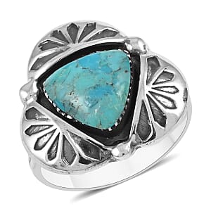 Santa Fe Style Kingman Turquoise Solitaire Ring in Sterling Silver (Size 10.0) 3.50 ctw