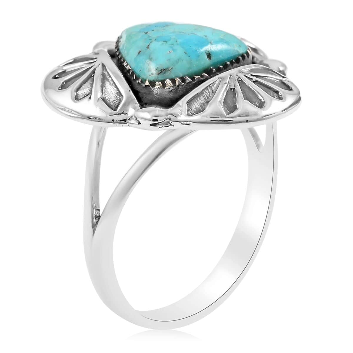 Santa Fe Style Kingman Turquoise Solitaire Ring in Sterling Silver 3.50 ctw image number 3