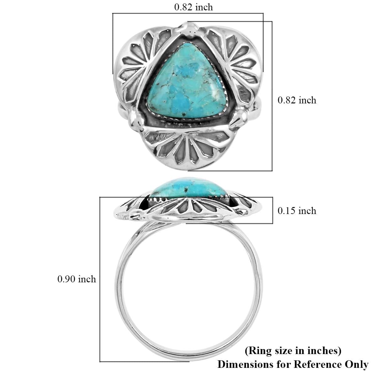 Santa Fe Style Kingman Turquoise Solitaire Ring in Sterling Silver 3.50 ctw image number 4