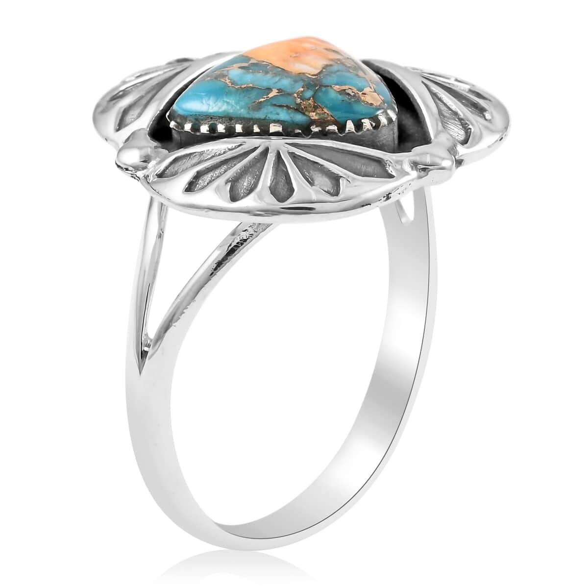 Santa Fe Style Spiny Turquoise Solitaire Ring in Sterling Silver (Size 10.0) 3.50 ctw image number 3