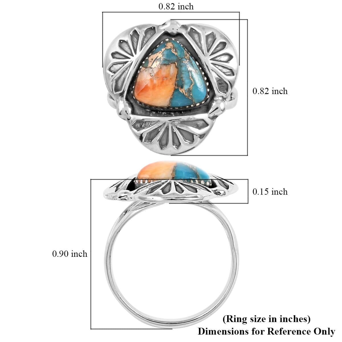 Santa Fe Style Spiny Turquoise Solitaire Ring in Sterling Silver (Size 10.0) 3.50 ctw image number 4