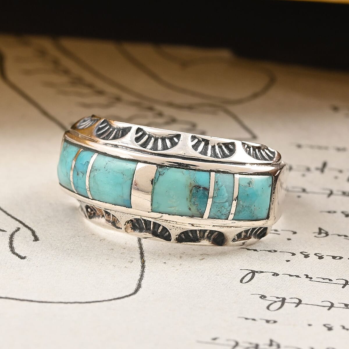 Santa Fe Style Kingman Turquoise Ring in Sterling Silver 3.00 ctw image number 1