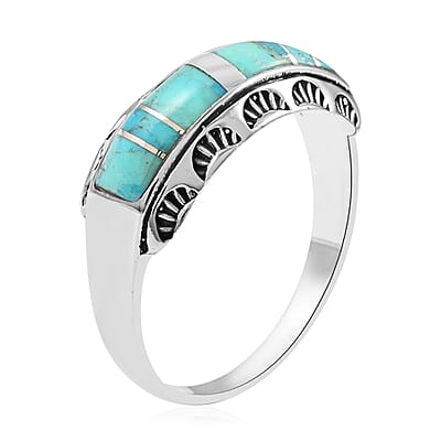 Santa Fe Style Kingman Turquoise Ring in Sterling Silver (Size 10.0) 3.00 ctw
